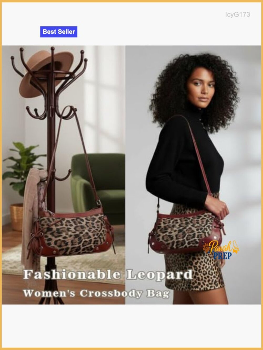 Vegan Leather Leopard Print Clutch Crossbody Shoulder Bag Adjustable Strap - Picture 4 of 7